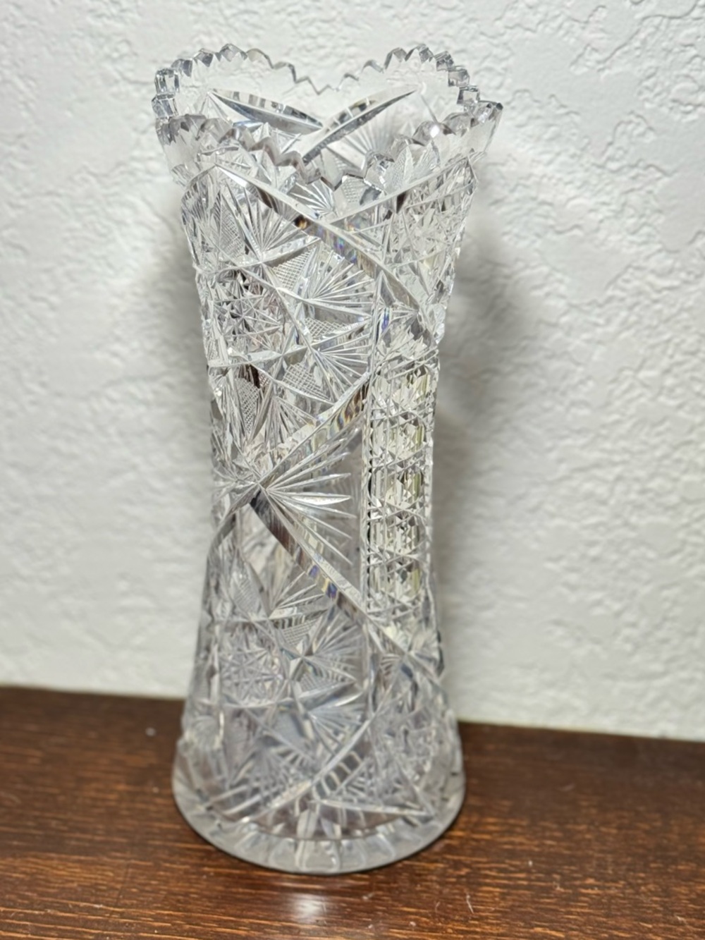 Antique American Brilliant Period Cut Glass Corset Vase 10” Tall Crystal - Picture 3 of 9